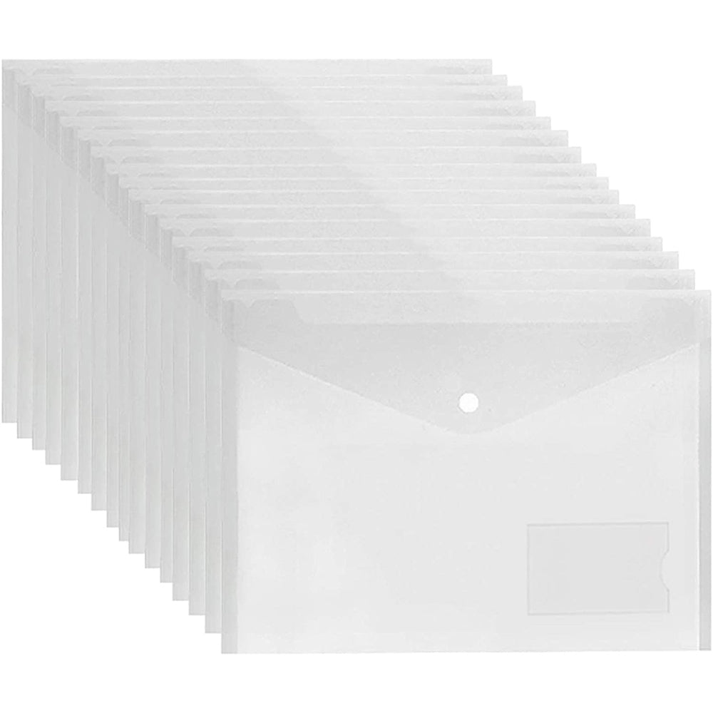 Clear Plastic Wallets - 30 Pack A4 Plastic Folders With Label Pocket