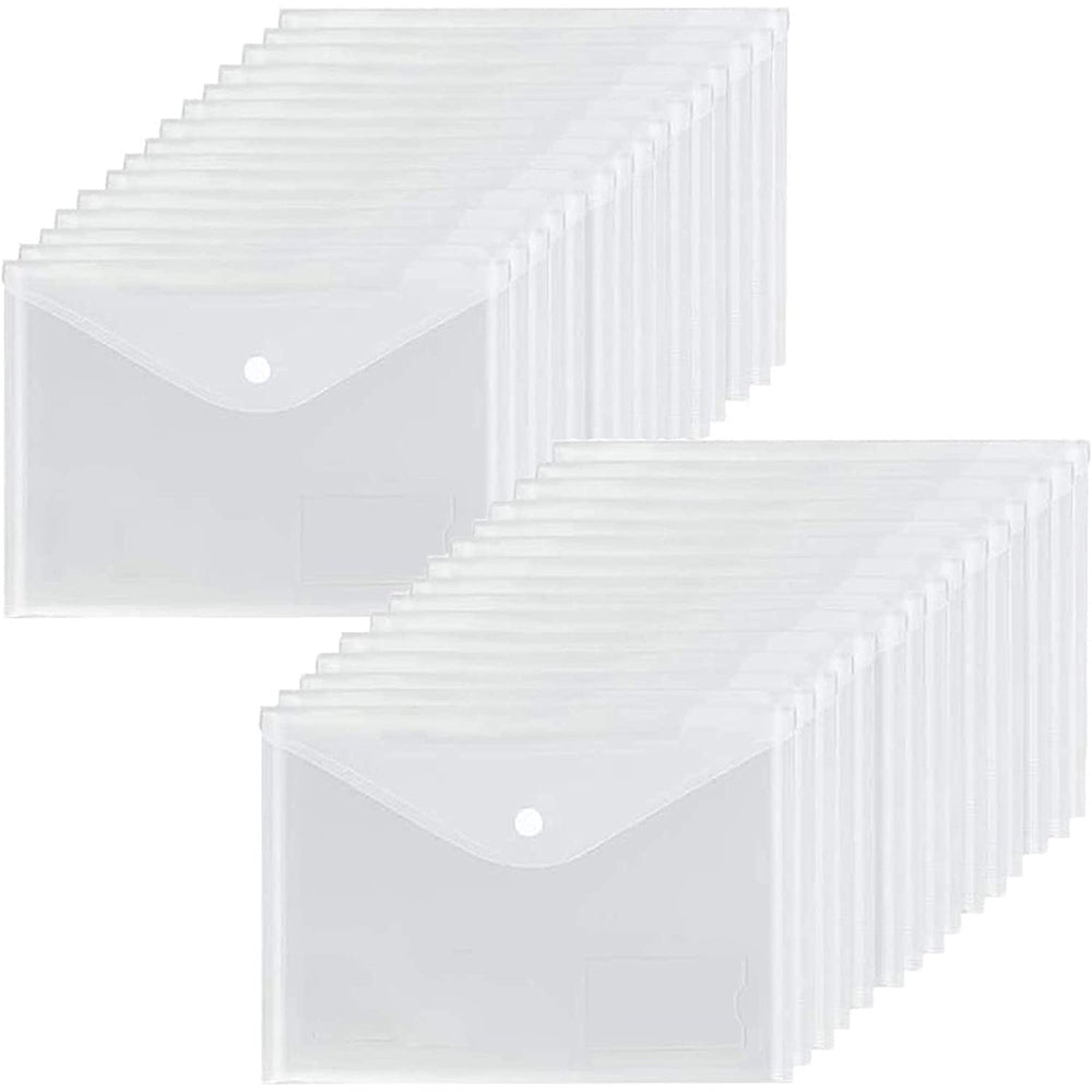 Clear Plastic Wallets - 24 Pack A5 Plastic Folders With Label Pocket
