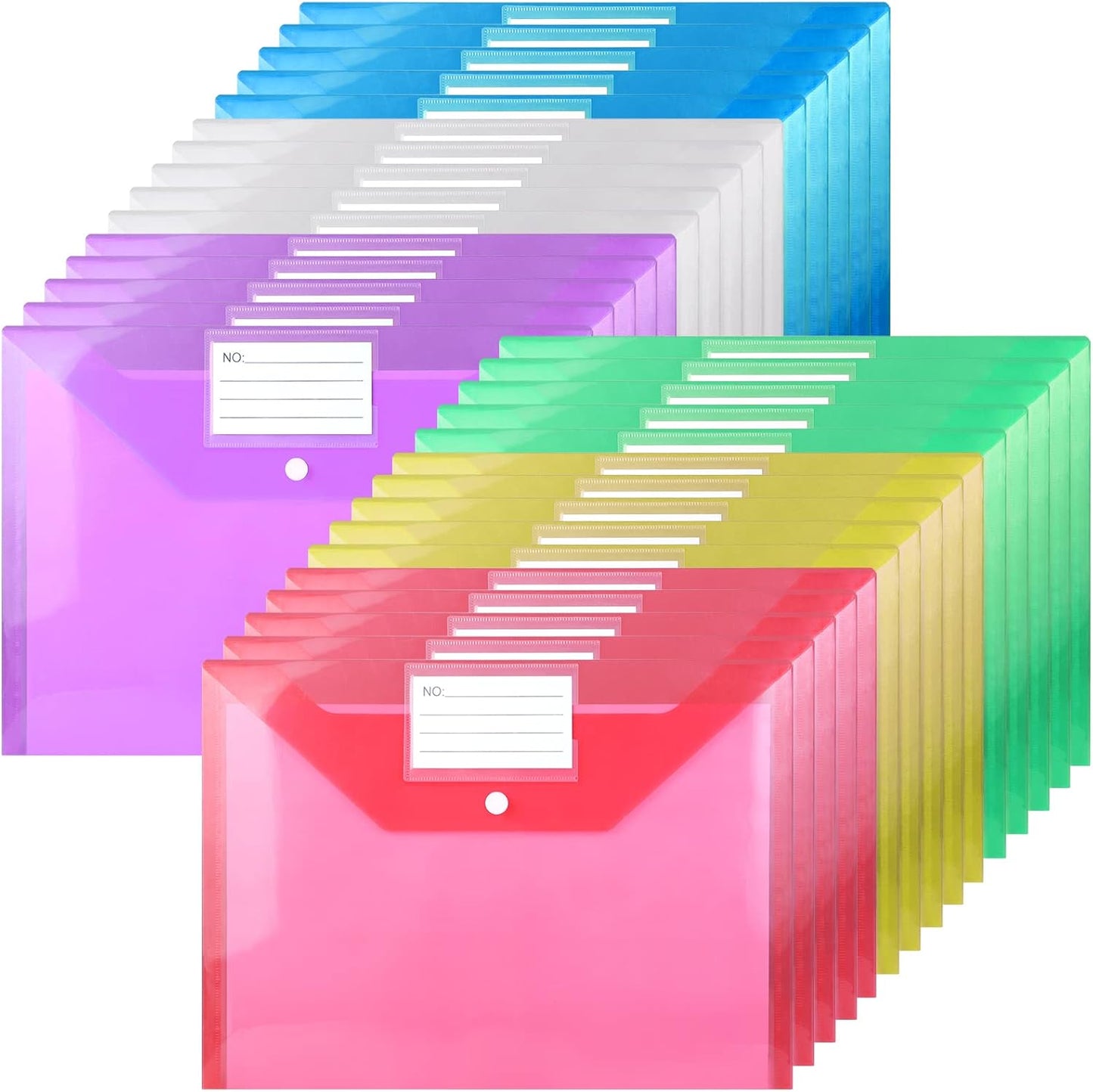 Plastic Wallets - 30 Pack A4 Plastic Folders With Card Label
