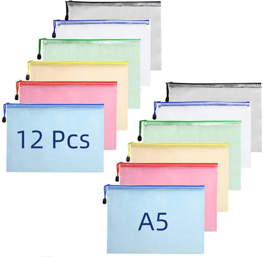 GoodtoU A5 Zip File Bag Mesh Document Plastic Wallet Folders-12P
