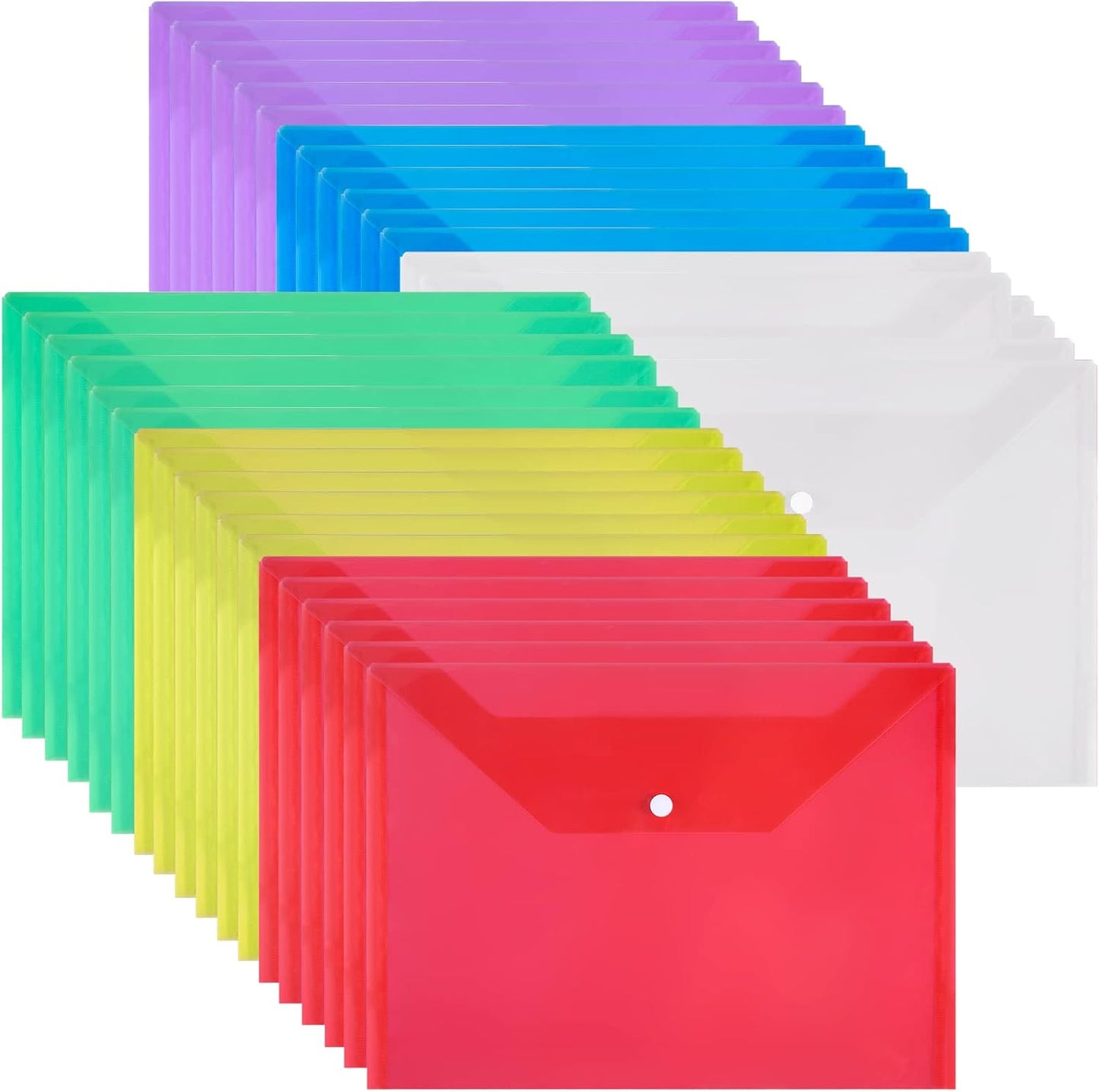 Colored Plastic Wallets - 36 Pack A4 Plastic Folders Without Label Pocket