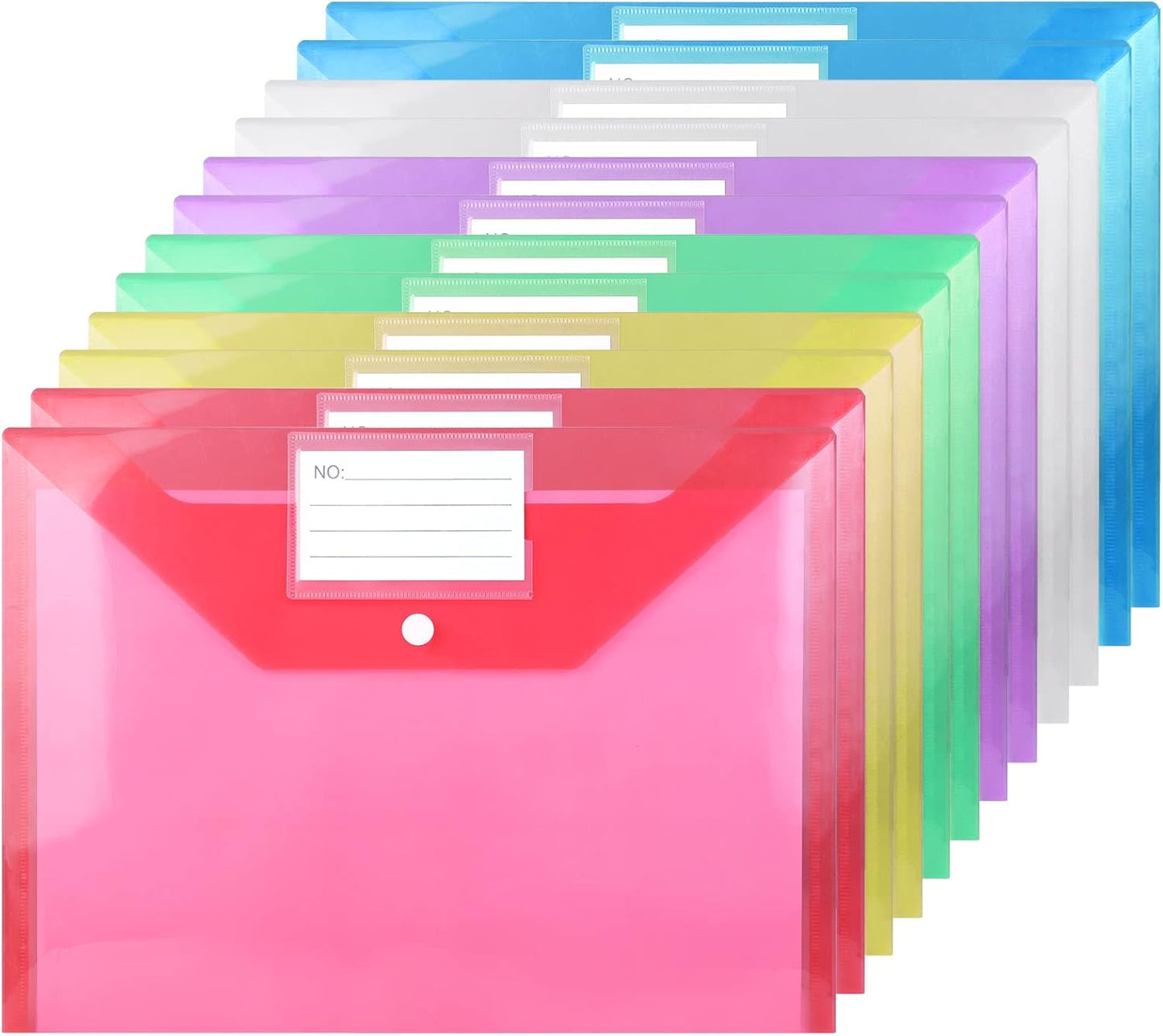 Plastic Wallets - 12 Pack A4 Plastic Folders With Card Label