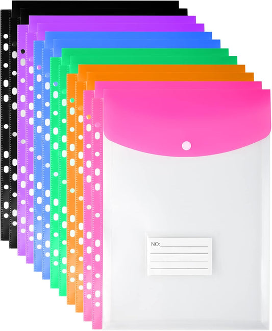 Plastic Wallets A4 Punched Pockets - Expandable Plastic-12PCS